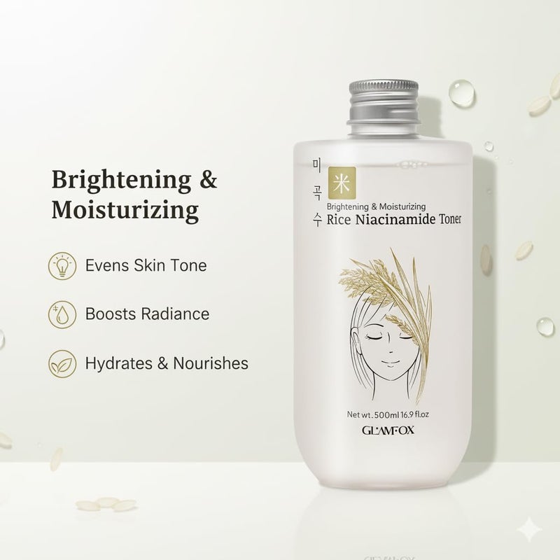 Glamfox Rice Niacinamide Toner, Korean Rice Extract, Brightening & Hydrating Face Toner, 16.9 fl oz - Image 3